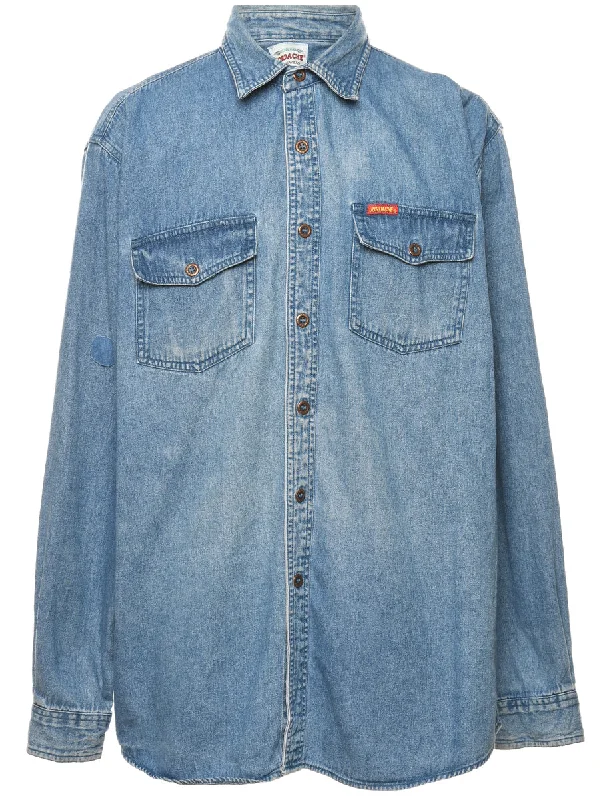 Jordache Denim Shirt - L Beaded Sequined Faux Fur