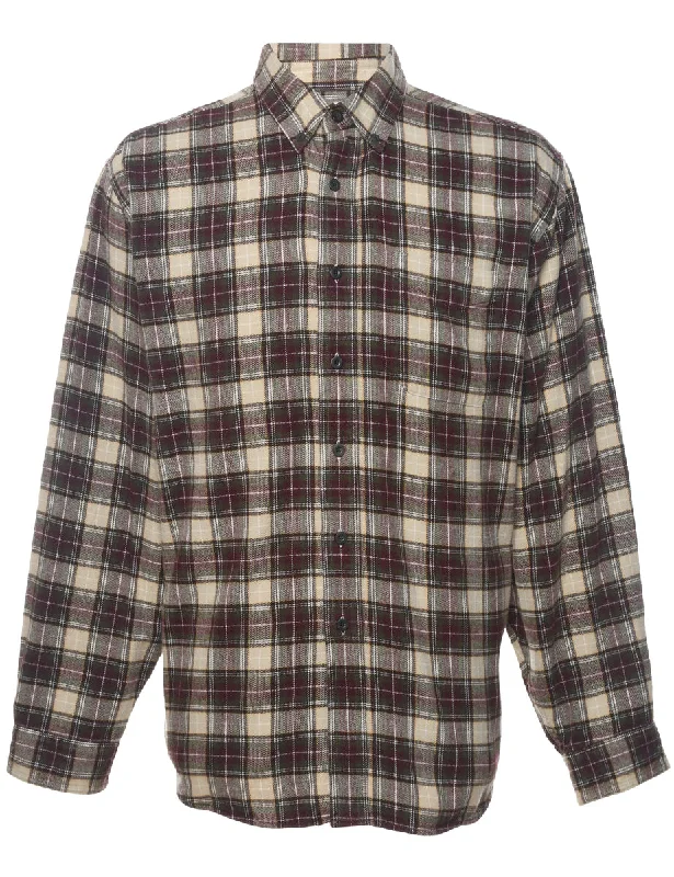 L.L. Bean Checked Multi-Colour Flannel Shirt - L Houndstooth Herringbone Solid