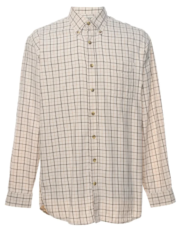 L.L. Bean Checked Off-White Shirt - M Print Jacquard Patchwork