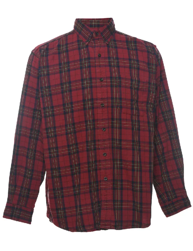 L.L. Bean Checked Red Flannel Shirt - M Collared Crew Neck Turtle Neck