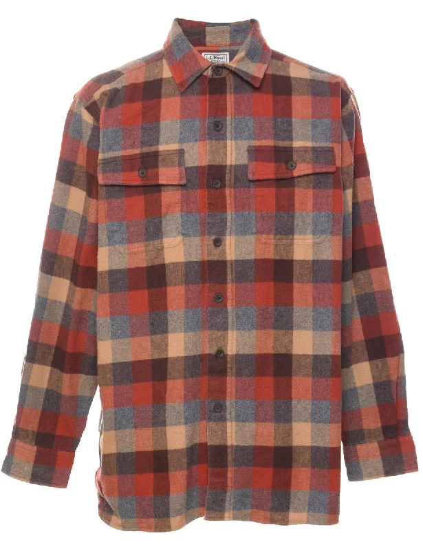 L.L. Bean Checked Shirt - L Notch Collar Peter Pan Collar Cowl Neck