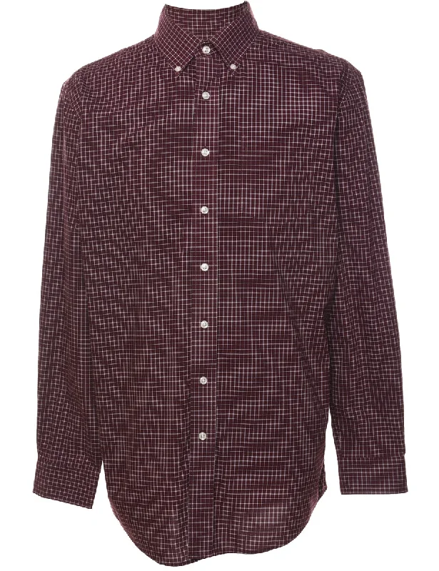 L.L. Bean Checked Shirt - L Denim Fabric Leather Fabric Suede Fabric