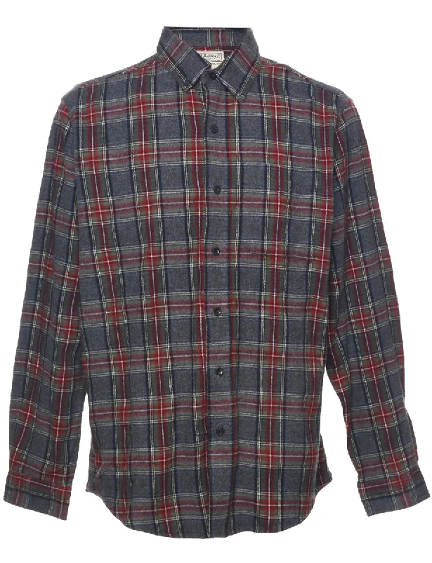 L.L. Bean Checked Shirt - M Ribbed Striped Patterned