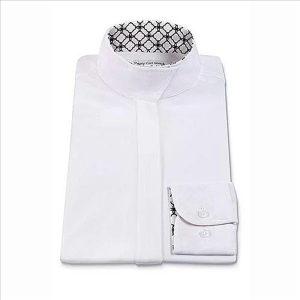 L610EE RJ CLassics Ladies Long Sleeve English Show Shirt White with Black Medallion Trim Solid Color Striped Floral