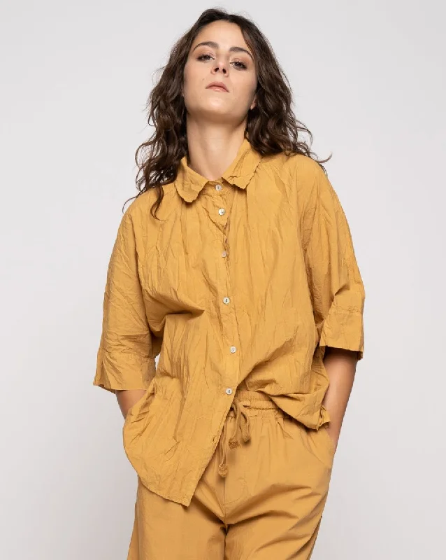 Organic Crinkle Short Sleeve Button-Up Shirt Boxy Fit Fitted Loose
