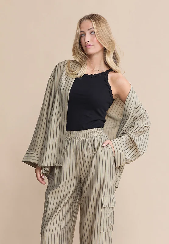 PCAthen Shirt - Kelp Sand Stripe Cashmere Blend Cotton Blend Poly Blend
