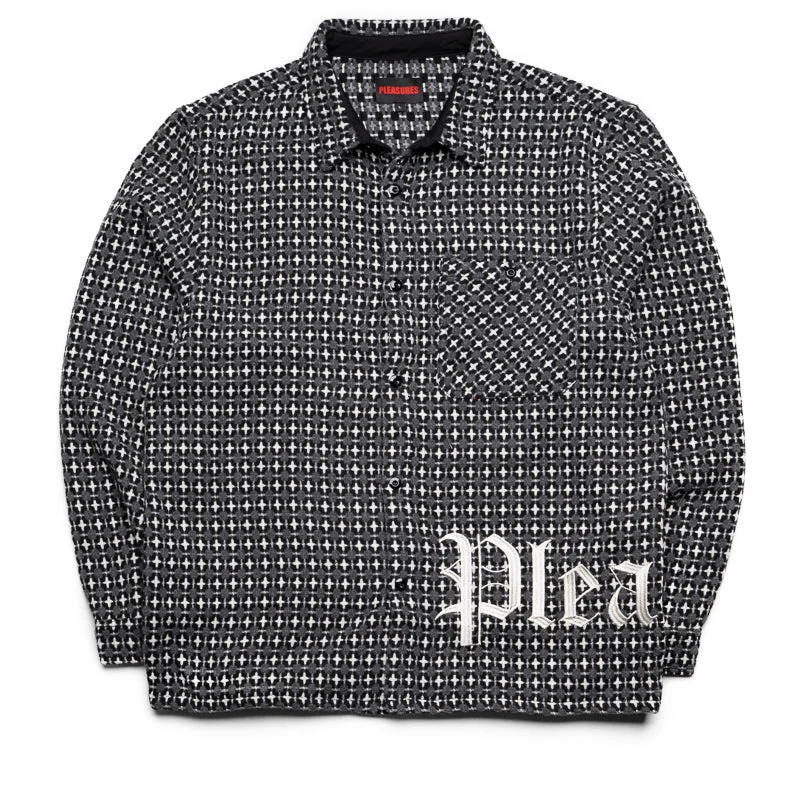 Pleasures Cross Work Shirt - Grey Graphic T-Shirt Round Neck Polyester