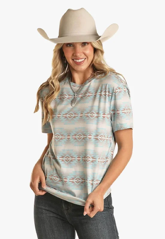Rock and Roll Unisex Aztec Print T-Shirt Ribbed Striped Patterned