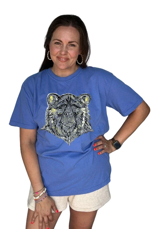 School Spirit Comfort Colors Mascot Tee Bears Blue (PRE-ORDER) Plaid T-Shirt Polka Dot Checkered