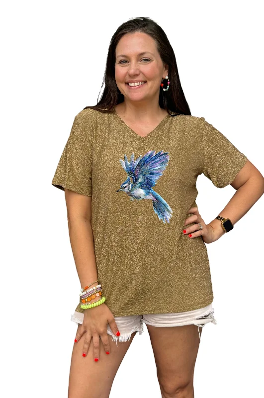 School Spirit Gold Sparkle Signature BLUEJAY Mascot Tee blue (PRE-ORDER) Iron Safe Non-Iron Wrinkle Free School Spirit Gold Sparkle Signature BLUEJAY Mascot Tee blue (PRE-ORDER) Iron Safe Non-Iron Wrinkle Free