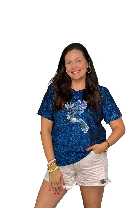 School Spirit Blue Sparkle Signature BLUE JAY Mascot Tee Polka Dot Checkered Tartan
