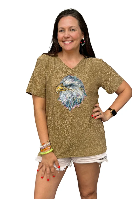 School Spirit Signature Gold Sparkle Mascot Tee EAGLES (PRE-ORDER) Mesh Fabric Canvas Fabric Denim Fabric