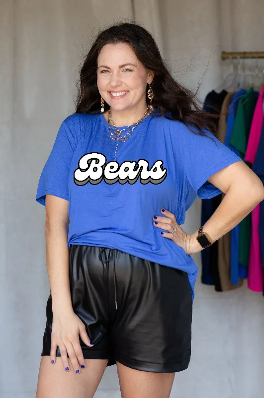 School Spirit Signature Tee Retro Bears Blue Graphic T-Shirt Round Neck Polyester