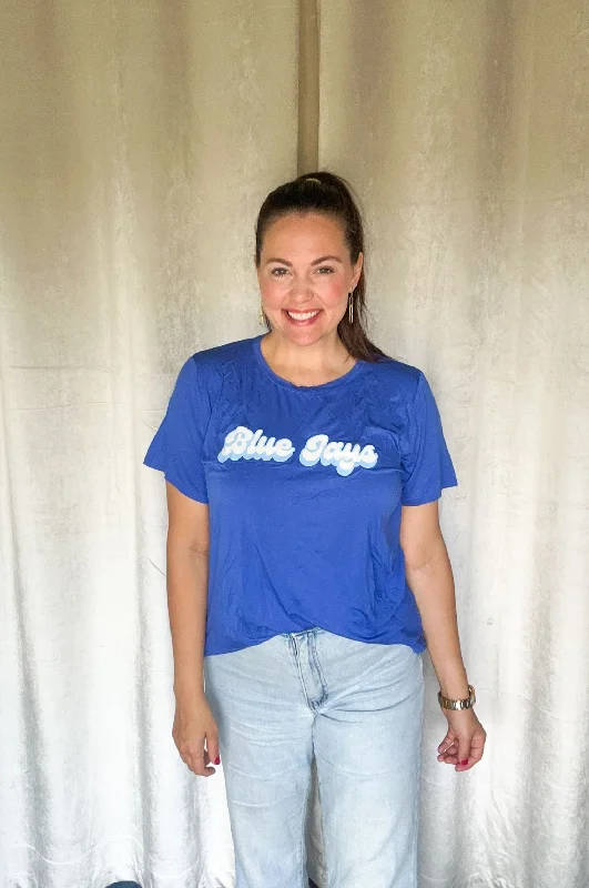 School Spirit Signature Tee Retro Blue Jays Blue Beaded Sequined Faux Fur