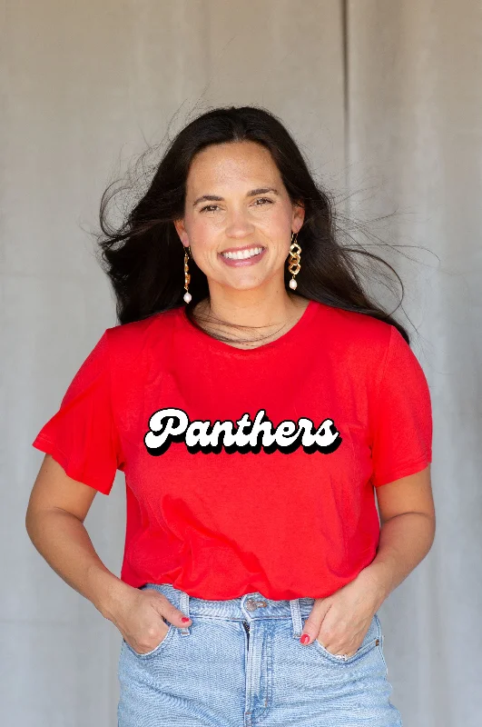 School Spirit Signature Tee Retro Panthers Red Front Pockets Side Pockets Patch Pockets