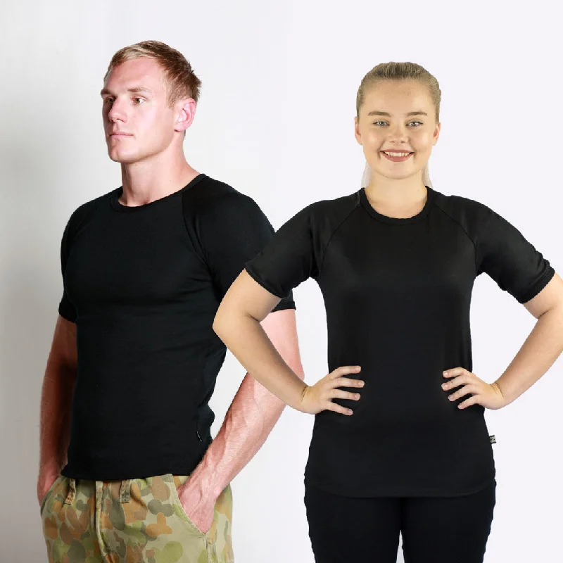 #113 Short Sleeve Raglan Merino T-shirt 275gsm Zippered Front Buttoned Front Snap Front #113 Short Sleeve Raglan Merino T-shirt 275gsm Zippered Front Buttoned Front Snap Front