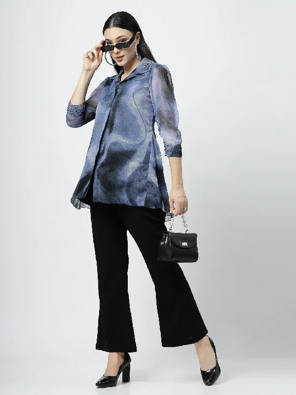 Elegant Embellished Shirt with Classic Black Bootcut Pants Print Jacquard Patchwork