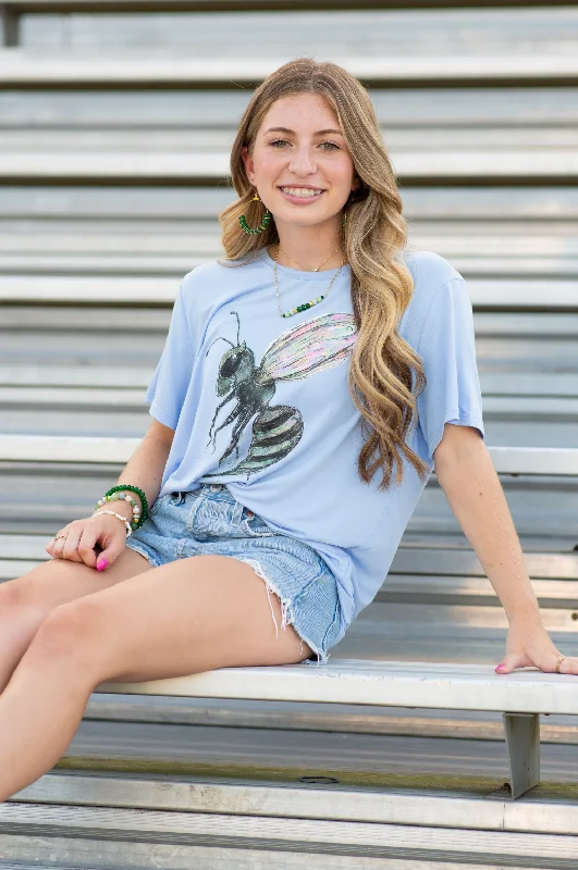 School Spirit Mascot Signature Tee HORNETS (baby blue) Ribbed Striped Patterned