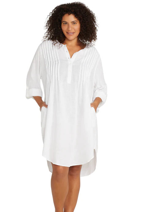 White Gershwin Over Shirt Cover Up Cashmere Blend Cotton Blend Poly Blend