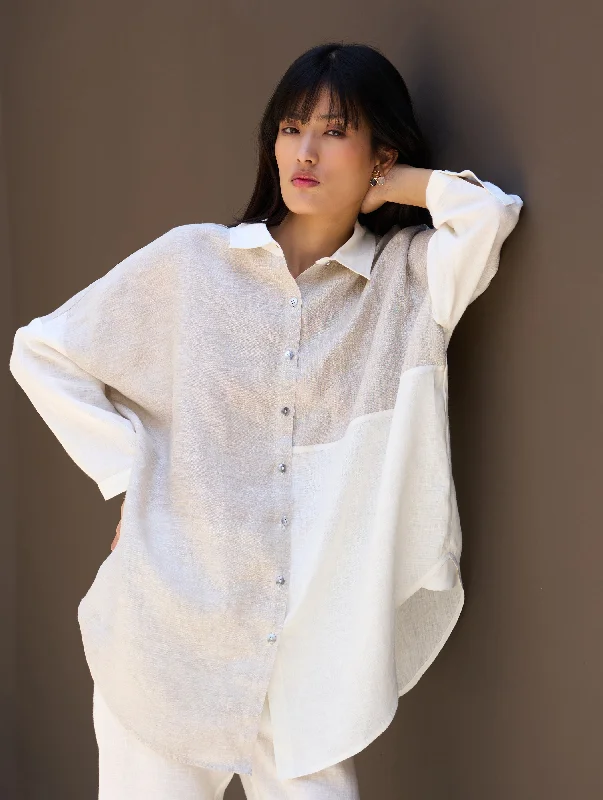 Zaha Metallic Linen Shirt - Ivory Rayon Velvet Corduroy