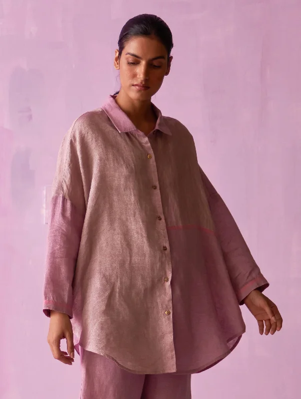 Zaha Metallic Linen Shirt - Lavender Spandex Blend Rayon Blend Denim Blend