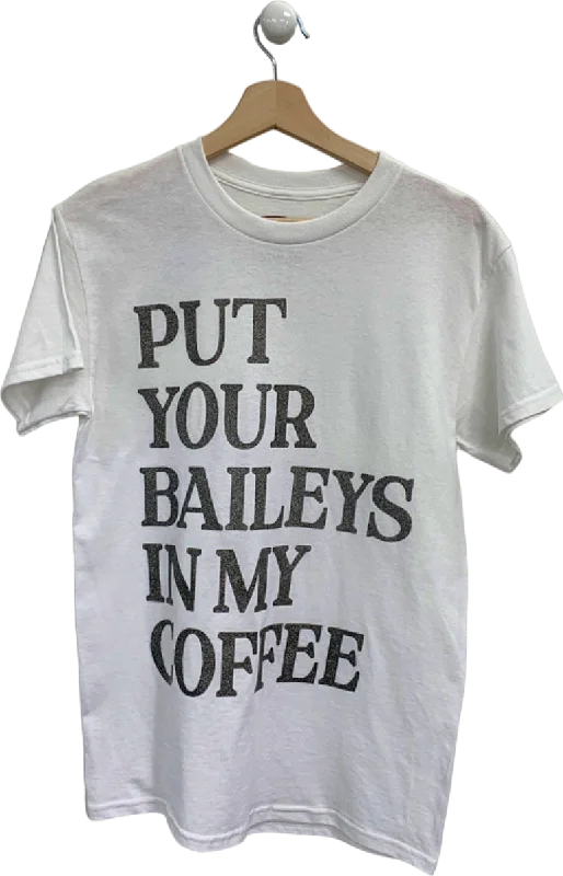 Ashish White 'Put Your Baileys In My Coffee' T-Shirt UK S Denim Fabric Leather Fabric Suede Fabric