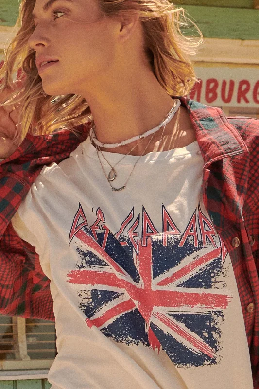 Def Leppard Union Jack Distressed Graphic Tee Cotton Fabric Linen Fabric Terry Fabric