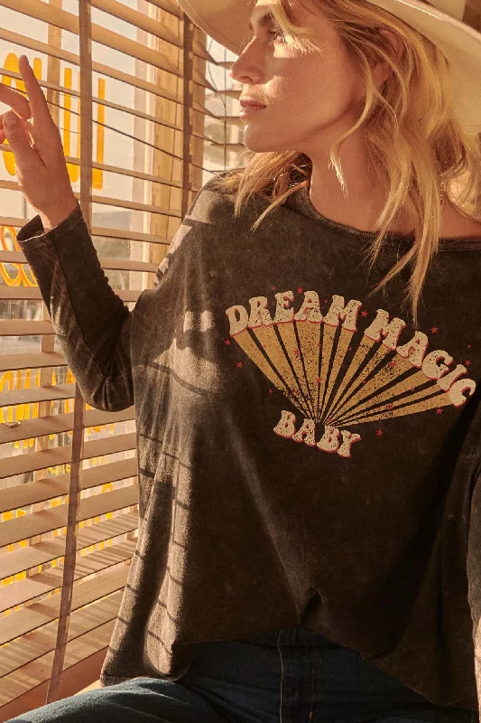 Dream Magic Vintage-Washed Long-Sleeve Graphic Tee Rayon Fabric Velvet Fabric Corduroy Fabric