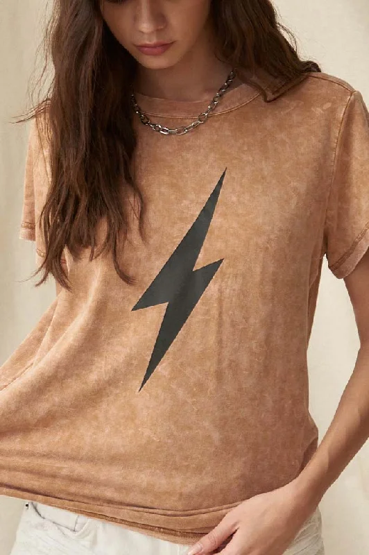 Flashpoint Vintage-Washed Thunderbolt Graphic Tee Spandex Blend Rayon Blend Denim Blend