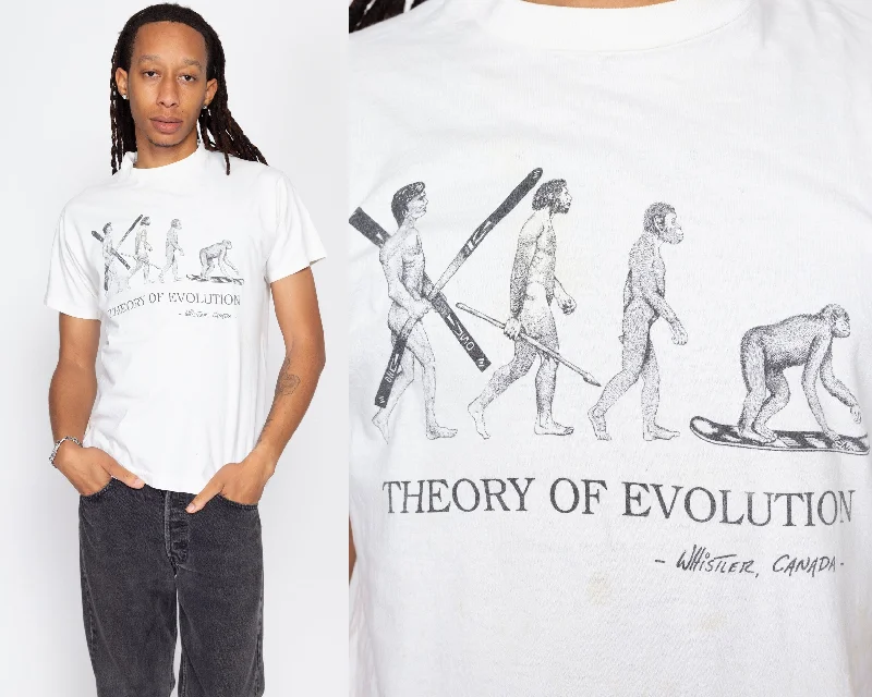 Large 90s Snowboarding Theory Of Evolution T Shirt Cotton Fabric Linen Fabric Terry Fabric