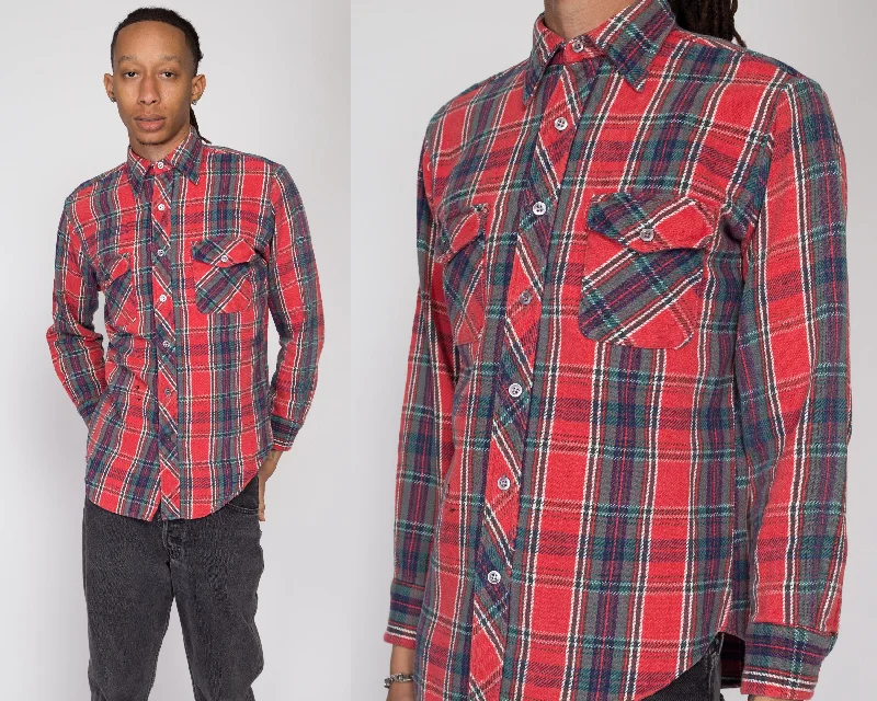 Medium 80s Kingsport Red Plaid Flannel Shirt l Rayon Velvet Corduroy