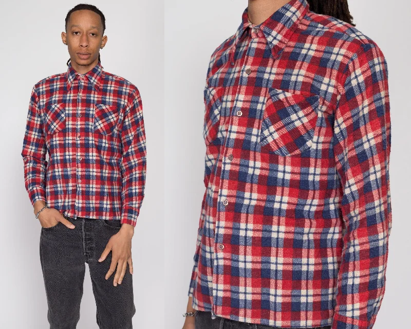 Medium 80s Red & Blue Plaid Flannel Shirt l Elegant Classic Vintage