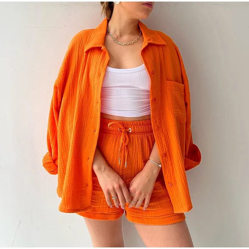 Oversized Shirt Shorts Two Piece Sets Women Summer Cotton Tops With Loose High Waist Shorts Suit 2023 Fashion Streetwear Outfits Faux Fur Fabric Real Fur Fabric Shearling Fabric