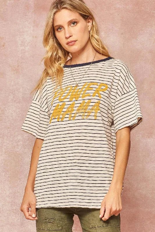 Power Mama Vintage Striped Graphic Ringer Tee Wool Fabric Cashmere Fabric Tweed Fabric