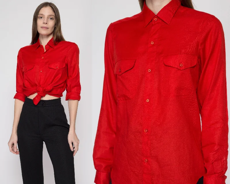 Small 70s Red Double Pocket Shirt Welt Pockets Slit Pockets Flap Pockets