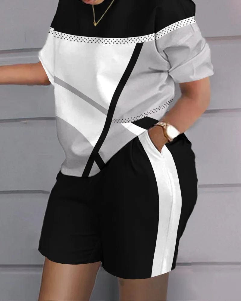 Women Casual Short Sleeve Two Piece Sets Women Outfit 2023 Summer Letter Printed Pocket Suit Female T Shirt Shorts 2 Pieces Set Fleece Fabric Down Fabric Feather Fabric