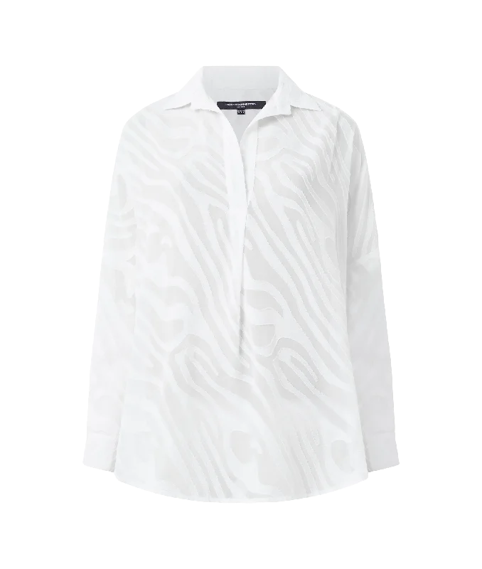 Zebra Devore Popover Shirt - White Machine Wash Dry Clean Hand Wash