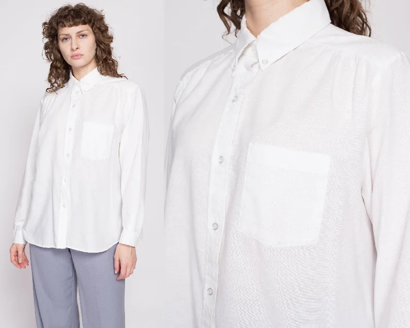 80s Minimalist White Button Up Shirt - Extra Large Casual Formal Business