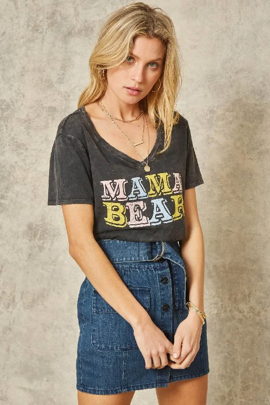 Mama Bear Stone-Washed Vintage Graphic Tee Handmade Hand-knitted Hand-woven