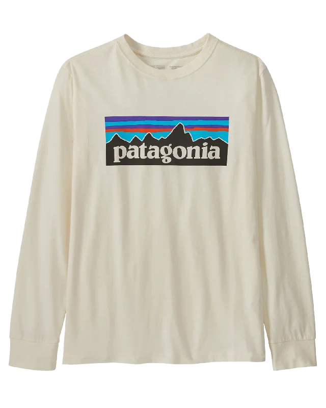 Patagonia Kids' Long Sleeve Regenerative Organic Certified Cotton P-6 T-Shirt - Undyed Natural Satin Fabric Silk Fabric Chiffon Fabric