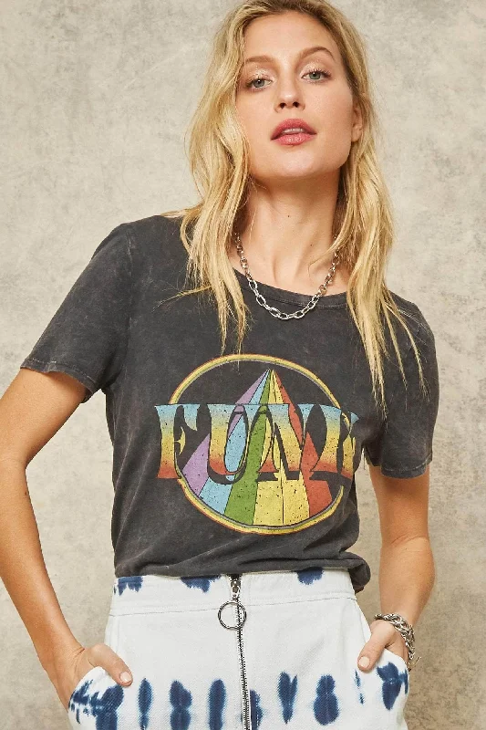 Rainbow Funk Stone-Washed Vintage Graphic Tee Graphic T-Shirt Round Neck Polyester