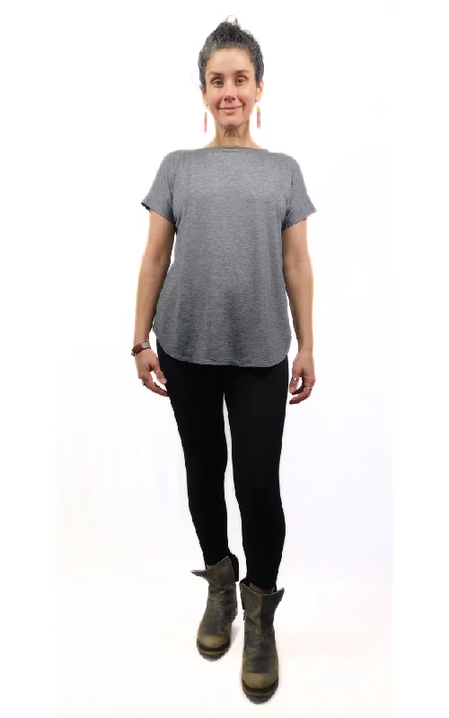 Tencel Merino Wool Scoop Hem T-shirt - Charcoal Satin Blend Silk Blend Wool Blend