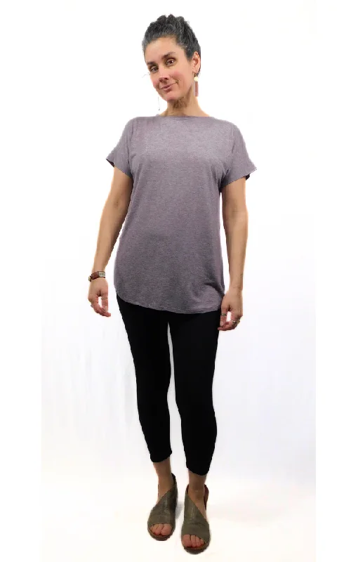 Tencel Merino Wool Scoop Hem T-shirt - Heather Eggplant Terry Blend Velvet Blend Canvas Blend