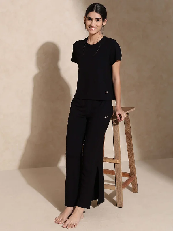 Zen Tee & Lounge Pants with Slit Black Cozy Warm Stylish